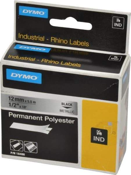 Rhino - 216" Long, Metallized Silver Polyester Metallized Tape - For DYMO Brand Labeling Equipment Designed for "D1" Tapes (Check Width Compatibility) - Eagle Tool & Supply