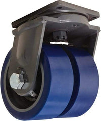 Hamilton - 10" Diam x 4" Wide x 13" OAH Top Plate Mount Dual Swivel Caster - Polyurethane Mold on Forged Steel, 10,000 Lb Capacity, Tapered Roller Bearing, 8-1/2 x 8-1/2" Plate - Eagle Tool & Supply