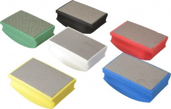AMPLEX - Medium, Fine, Very Fine, Ultra Fine & Super Fine Grade, 60, 120, 200, 400, 800 & 1800 Grit, Diamond Hand Pad - Black, Blue, Green, Red, White & Yellow, 2-1/8" Wide x 3-1/2" Long x 1-1/2" Thick, Coated - Eagle Tool & Supply