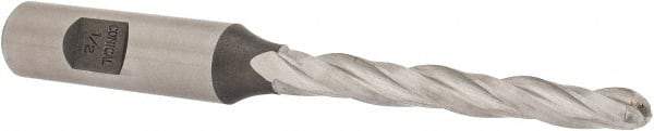 Made in USA - 0.5° Taper Angle per Side, 1/4" Small End Diam, 2-1/4" LOC, High Speed Steel 3 Flute Tapered Ball End Mill - 4-1/4" OAL, 3/8" Shank Diam - Eagle Tool & Supply