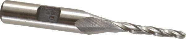 Made in USA - 1.5° Taper Angle per Side, 1/8" Small End Diam, 1" LOC, High Speed Steel 3 Flute Tapered Ball End Mill - 2-7/8" OAL, 3/8" Shank Diam - Eagle Tool & Supply