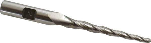 Made in USA - 2° Taper Angle per Side, 1/8" Small End Diam, 2" LOC, High Speed Steel 3 Flute Tapered Ball End Mill - 3-7/8" OAL, 3/8" Shank Diam - Eagle Tool & Supply