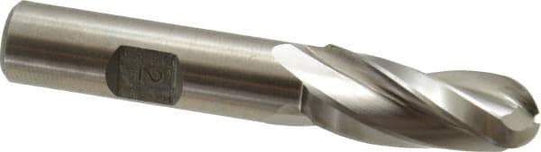 Made in USA - 2° Taper Angle per Side, 1/2" Small End Diam, 1-1/4" LOC, High Speed Steel 3 Flute Tapered Ball End Mill - 3-1/8" OAL, 1/2" Shank Diam - Eagle Tool & Supply