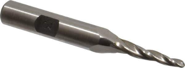 Made in USA - 3° Taper Angle per Side, 1/8" Small End Diam, 1" LOC, High Speed Steel 3 Flute Tapered Ball End Mill - 2-7/8" OAL, 3/8" Shank Diam - Eagle Tool & Supply