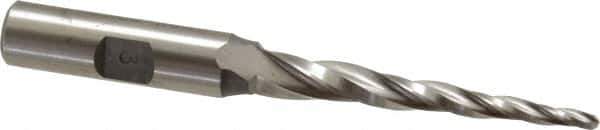 Made in USA - 3° Taper Angle per Side, 1/8" Small End Diam, 2-1/2" LOC, High Speed Steel 3 Flute Tapered Ball End Mill - 4-1/2" OAL, 1/2" Shank Diam - Eagle Tool & Supply