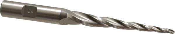 Made in USA - 3° Taper Angle per Side, 1/8" Small End Diam, 3" LOC, High Speed Steel 3 Flute Tapered Ball End Mill - 5" OAL, 1/2" Shank Diam - Eagle Tool & Supply