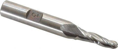 Made in USA - 3° Taper Angle per Side, 3/16" Small End Diam, 3/4" LOC, High Speed Steel 3 Flute Tapered Ball End Mill - 2-1/2" OAL, 3/8" Shank Diam - Eagle Tool & Supply