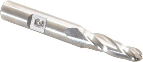 Made in USA - 3° Taper Angle per Side, 1/4" Small End Diam, 1" LOC, High Speed Steel 3 Flute Tapered Ball End Mill - 2-3/4" OAL, 3/8" Shank Diam - Eagle Tool & Supply