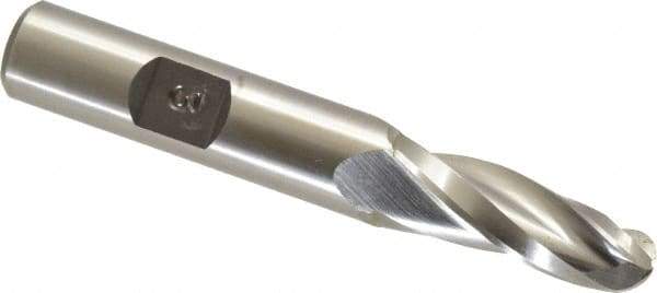 Made in USA - 3° Taper Angle per Side, 3/8" Small End Diam, 1-1/4" LOC, High Speed Steel 3 Flute Tapered Ball End Mill - 3-1/8" OAL, 1/2" Shank Diam - Eagle Tool & Supply