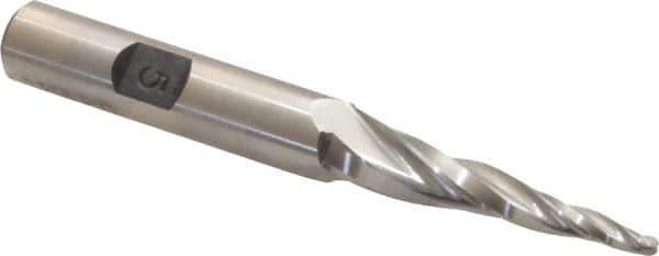 Made in USA - 5° Taper Angle per Side, 3/32" Small End Diam, 1-1/2" LOC, High Speed Steel 3 Flute Tapered Ball End Mill - 3-1/4" OAL, 3/8" Shank Diam - Eagle Tool & Supply