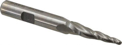 Made in USA - 5° Taper Angle per Side, 1/8" Small End Diam, 1-1/4" LOC, High Speed Steel 3 Flute Tapered Ball End Mill - 3-1/8" OAL, 3/8" Shank Diam - Eagle Tool & Supply