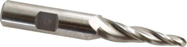 Made in USA - 5° Taper Angle per Side, 3/16" Small End Diam, 1-1/2" LOC, High Speed Steel 3 Flute Tapered Ball End Mill - 3-1/8" OAL, 1/2" Shank Diam - Eagle Tool & Supply