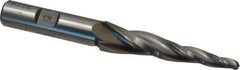 Made in USA - 5° Taper Angle per Side, 3/16" Small End Diam, 2-1/2" LOC, High Speed Steel 3 Flute Tapered Ball End Mill - 4-1/2" OAL, 1/2" Shank Diam, Spiral Flute - Eagle Tool & Supply