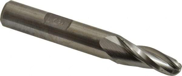 Made in USA - 5° Taper Angle per Side, 1/4" Small End Diam, 3/4" LOC, High Speed Steel 3 Flute Tapered Ball End Mill - 2-1/2" OAL, 3/8" Shank Diam - Eagle Tool & Supply