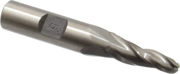 Made in USA - 5° Taper Angle per Side, 1/4" Small End Diam, 1" LOC, High Speed Steel 3 Flute Tapered Ball End Mill - 2-7/8" OAL, 1/2" Shank Diam - Eagle Tool & Supply