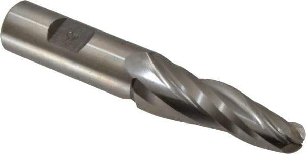 Made in USA - 5° Taper Angle per Side, 1/2" Small End Diam, 2-1/4" LOC, High Speed Steel 3 Flute Tapered Ball End Mill - 4-1/4" OAL, 3/4" Shank Diam - Eagle Tool & Supply