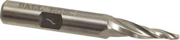 Made in USA - 7° Taper Angle per Side, 3/32" Small End Diam, 1" LOC, High Speed Steel 3 Flute Tapered Ball End Mill - 2-7/8" OAL, 3/8" Shank Diam - Eagle Tool & Supply