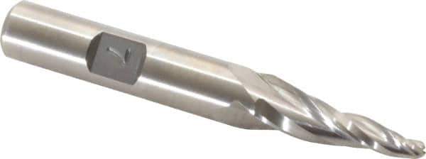 Made in USA - 7° Taper Angle per Side, 1/8" Small End Diam, 1" LOC, High Speed Steel 3 Flute Tapered Ball End Mill - 2-7/8" OAL, 3/8" Shank Diam - Eagle Tool & Supply