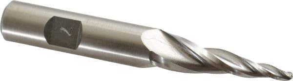Made in USA - 7° Taper Angle per Side, 1/8" Small End Diam, 1-1/2" LOC, High Speed Steel 3 Flute Tapered Ball End Mill - 3-1/4" OAL, 1/2" Shank Diam - Eagle Tool & Supply