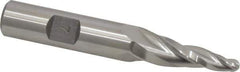 Made in USA - 7° Taper Angle per Side, 3/16" Small End Diam, 1-1/4" LOC, High Speed Steel 3 Flute Tapered Ball End Mill - 3-1/8" OAL, 1/2" Shank Diam - Eagle Tool & Supply