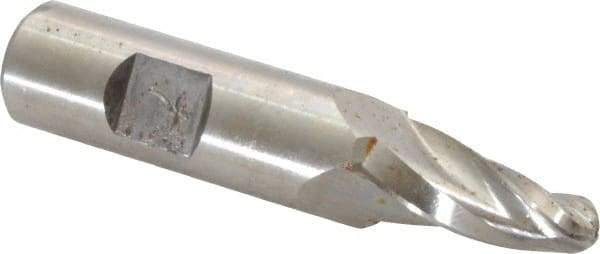 Made in USA - 7° Taper Angle per Side, 1/4" Small End Diam, 3/4" LOC, High Speed Steel 3 Flute Tapered Ball End Mill - 2-1/2" OAL, 1/2" Shank Diam - Eagle Tool & Supply