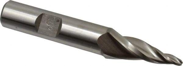 Made in USA - 10° Taper Angle per Side, 1/8" Small End Diam, 1-1/4" LOC, High Speed Steel 3 Flute Tapered Ball End Mill - 3-1/8" OAL, 1/2" Shank Diam - Eagle Tool & Supply