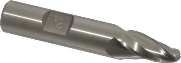 Made in USA - 10° Taper Angle per Side, 1/4" Small End Diam, 3/4" LOC, High Speed Steel 3 Flute Tapered Ball End Mill - 2-1/2" OAL, 1/2" Shank Diam - Eagle Tool & Supply