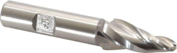 Made in USA - 10° Taper Angle per Side, 1/4" Small End Diam, 1-1/4" LOC, High Speed Steel 3 Flute Tapered Ball End Mill - 3-1/8" OAL, 1/2" Shank Diam - Eagle Tool & Supply
