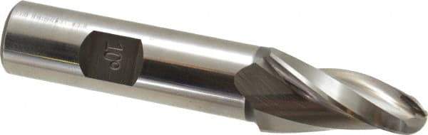 Made in USA - 10° Taper Angle per Side, 3/8" Small End Diam, 1-1/4" LOC, High Speed Steel 3 Flute Tapered Ball End Mill - 3-1/4" OAL, 5/8" Shank Diam - Eagle Tool & Supply