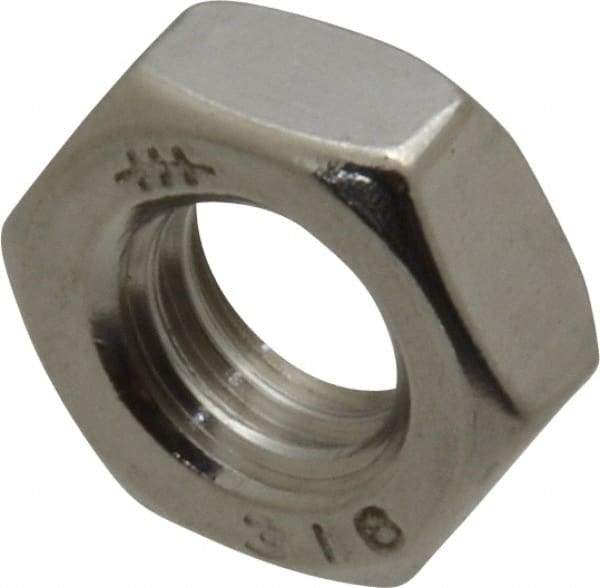 Value Collection - 5/16-18 UNC Stainless Steel Right Hand Hex Jam Nut - 1/2" Across Flats, 3/16" High, Uncoated - Eagle Tool & Supply