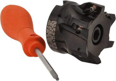 Kennametal - 6 Inserts, 2" Cut Diam, 3/4" Arbor Diam, 0.56" Max Depth of Cut, Indexable Square-Shoulder Face Mill - 0/90° Lead Angle, 1.575" High, EC14.., EP14.. Insert Compatibility, Through Coolant, Series Mill 1-14 - Eagle Tool & Supply