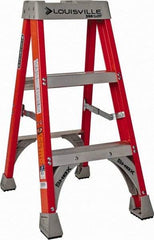Louisville - 3 Steps, 3' High, Type IA Rating, Fiberglass Step Ladder - 300 Lb Capacity, 18-1/16" Base Width - Eagle Tool & Supply