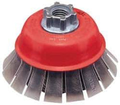 JAZ USA - 2-3/4" Diam, 5/8-11 & M14x2.00 Threaded Arbor, Steel Fill Cup Brush - 0.015 Wire Diam, 3/4" Trim Length, 15,000 Max RPM - Eagle Tool & Supply