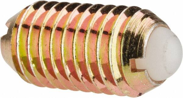 Vlier - M10x1.5, 6mm Ball Diam, 19mm Body Length, 2.01mm Max Ball Reach, Threaded Ball Plunger - Steel Body, Nylon Ball, 13.49 Lb Initial End Force, 20.23 Lb Final End Force - Eagle Tool & Supply
