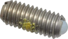 Vlier - M6x1.0, 3.5mm Ball Diam, 14mm Body Length, 1mm Max Ball Reach, Threaded Ball Plunger - Stainless Steel Body, Nylon Ball, 0.45 Lb Initial End Force, 1.35 Lb Final End Force, Locking Element - Eagle Tool & Supply