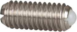 Vlier - M6x1.0, 3.5mm Ball Diam, 14mm Body Length, 1mm Max Ball Reach, Threaded Ball Plunger - Stainless Steel Body, Nylon Ball, 2.02 Lb Initial End Force, 2.92 Lb Final End Force - Eagle Tool & Supply