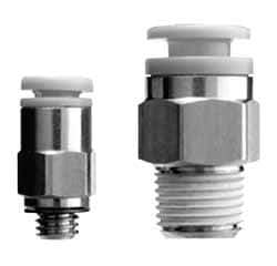 SMC PNEUMATICS - 12mm OD, 1/4 Universal, Brass/Polybutylene Push-to-Connect Male Connector - 145 Max psi, White - Eagle Tool & Supply