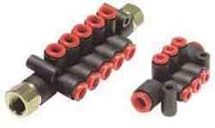 SMC PNEUMATICS - 3/8" Inlet, 8mm Outlet Manifold - 139mm Long, 2 Inlet Ports, 10 Outlet Ports - Eagle Tool & Supply