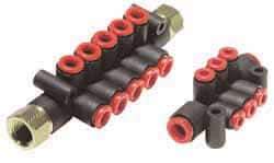 SMC PNEUMATICS - 1/2" Inlet, 5/16" Outlet Manifold - 115mm Long 2, Inlet Ports, 10 Outlet Ports - Eagle Tool & Supply