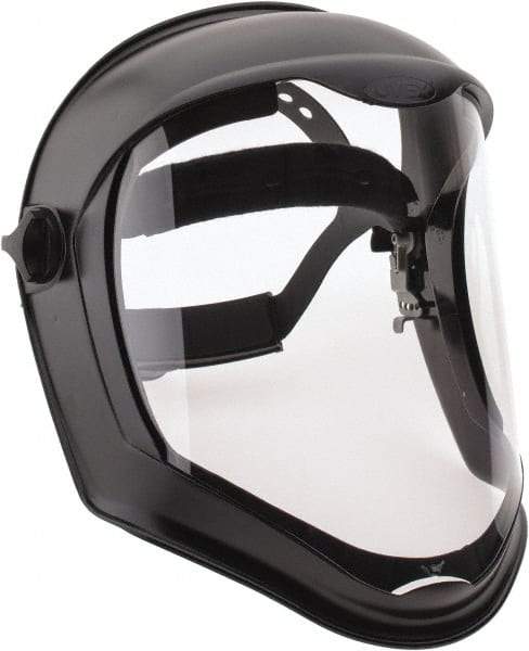 Uvex - Acrylonitrile Butadiene Styrene (ABS) Black Ratchet Adjustment, Face Shield & Headgear Set - 14-1/4" Wide x 9-3/8" High, Uncoated, Clear Window - Eagle Tool & Supply