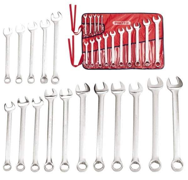 Proto - 31 Piece, 5/16" to 2-1/2", 12 Point Combination Wrench Set - Inch Measurement Standard, Satin Finish, Comes in Nylon Roll - Eagle Tool & Supply