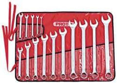 Proto - 15 Piece, 7mm to 32mm, Combination Wrench Set - Metric Measurement Standard, Satin Finish, Comes in Canvas Roll - Eagle Tool & Supply