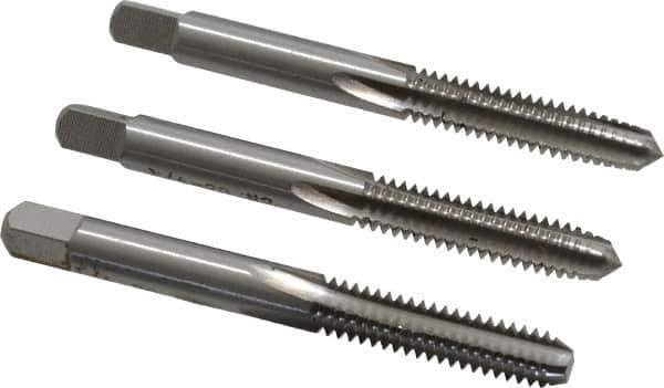 Interstate - 1/4-20 UNC, 4 Flute, Bottoming, Plug & Taper, Bright Finish, High Speed Steel Tap Set - Right Hand Cut, 2-1/2" OAL, 1" Thread Length - Eagle Tool & Supply