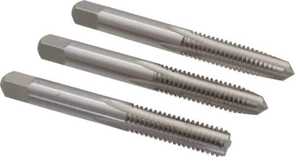 Interstate - 5/16-18 UNC, 4 Flute, Bottoming, Plug & Taper, Bright Finish, High Speed Steel Tap Set - Right Hand Cut, 2-23/32" OAL, 1" Thread Length - Eagle Tool & Supply