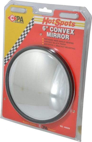 Value Collection - Automotive Full Size Convex Round Mirror with L Bracket - Black, 6" Mirror Diam - Eagle Tool & Supply