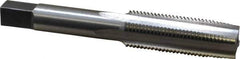 Interstate - 9/16-18 UNF 4 Flute Bright Finish High Speed Steel Straight Flute Standard Hand Tap - Taper, Right Hand Thread, 3-19/32" OAL, 1-21/32" Thread Length, H2 Limit, Oversize - Eagle Tool & Supply