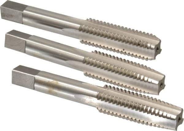 Interstate - 9/16-12 UNC, 4 Flute, Bottoming, Plug & Taper, Bright Finish, High Speed Steel Tap Set - Right Hand Cut, 3-19/32" OAL, 1-21/32" Thread Length - Eagle Tool & Supply