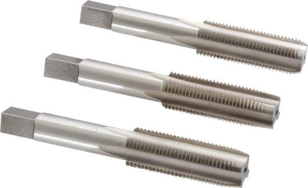 Interstate - 9/16-18 UNF, 4 Flute, Bottoming, Plug & Taper, Bright Finish, High Speed Steel Tap Set - Right Hand Cut, 3-19/32" OAL, 1-21/32" Thread Length - Eagle Tool & Supply