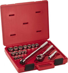 Proto - 18 Piece 1/2" Drive Socket Set - 6 Points, 3/8" to 1-1/4" Range, Inch Measurement Standard - Eagle Tool & Supply