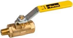 Parker - 1/4" Pipe, Brass Standard Ball Valve - 2 Piece, Inline - One Way Flow, MNPT x FNPT Ends, Lever Handle, 600 WOG, 150 WSP - Eagle Tool & Supply